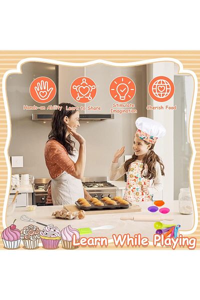 Generic TMOHRA Kids Baking Set 26Pcs with Dinosaur Apron & Hat Cooking Chef Dress Up Role Play Toys, Kitche