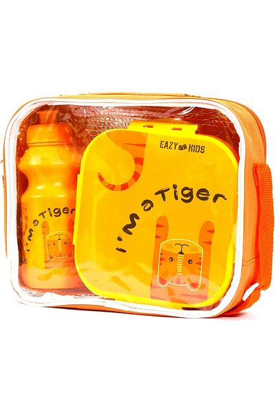 Generic Eazy Kids Lunch Box and Water Bottle With Bag - Tiger Yellow