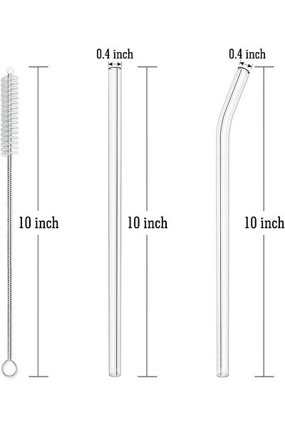 Generic Hiware Reusable Glass Straws Set, 5-piece Drinking Straws with Cleaning Brush, 10" x 10 mm, Dishwas