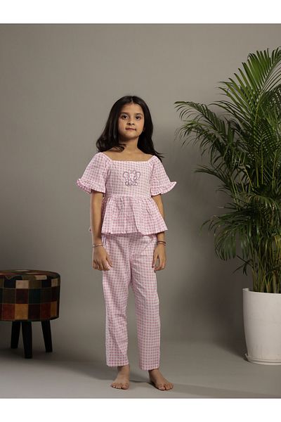 Sanskrutihomes By Styli Checked Embroidered Top and Pants Set