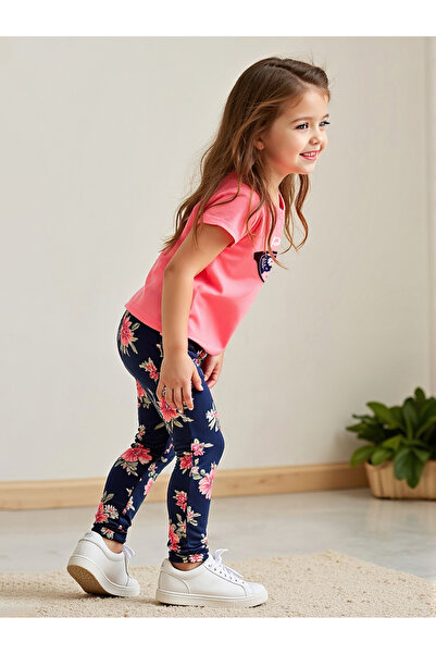 Take Two By Styli Kids Pink Short Sleeve Floral Printed Leggings Set Pack of 2