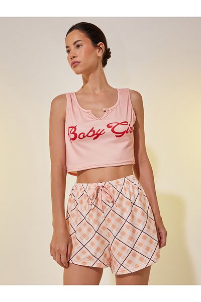 Styli Text Print Cropped Cami and Shorts Pyjama Set