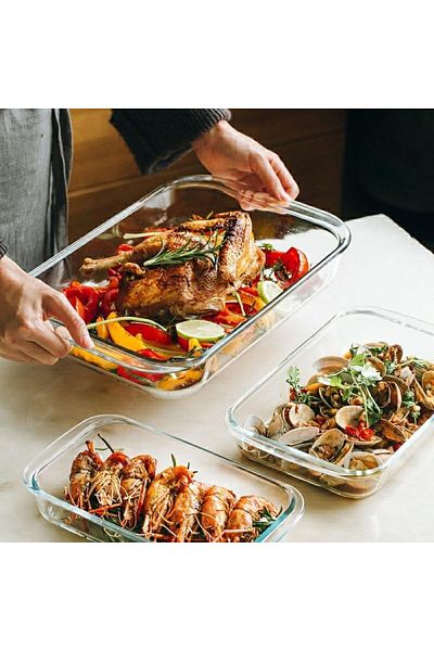 Generic ECVV Bakeware Medium Rectangular Glass Roaster Clear | 13.5 x 8 inch |