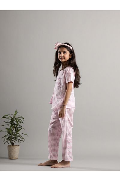 Sanskrutihomes By Styli Checked Embroidered Top and Pants Set