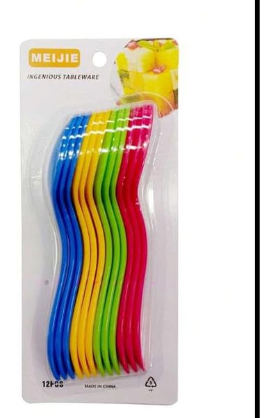 Generic WDA MEIJIE Plastic Spoons Set, Multi-Colored Wavy Design, 12-Pack