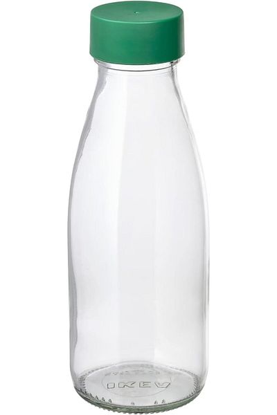 Generic Glass Water Bottle, 0.5 Litre, Clear with Green Accent