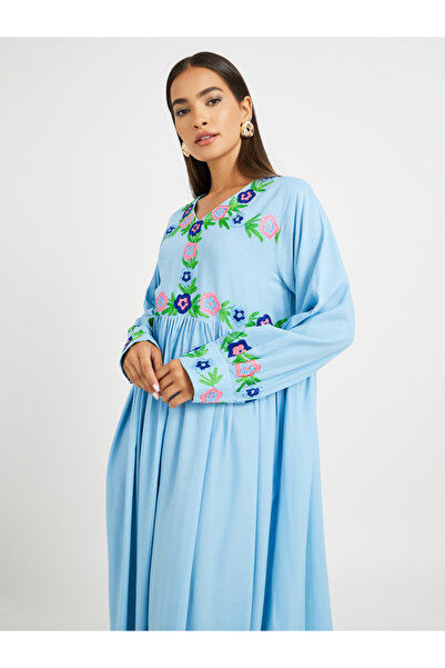 Maxim Creation By Styli Embroidered V Neck Gathered Jalabiya