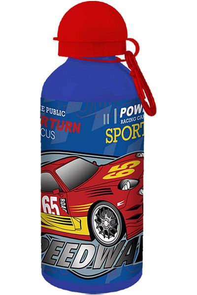 Generic Kids Sport Car Printed Design Aluminum Water Bottle with a Hook, 600 ml Capacity