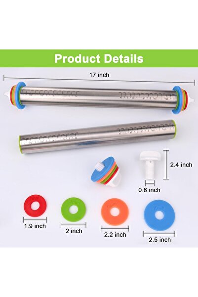Arabest Adjustable Thickness Rolling Pin, Stainless Steel Dough Roller with 4...