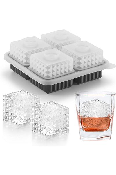 Generic Tazweeq Ice Cube Mold, 3D Square Ice Cube Tray, Ice Cube Mold For Cocktails, Whiskey, 4 Hole Shapes