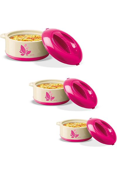 Generic MILTON 3-Piece Casserole Set (450ml, 790ML, 1.26L) Double-Walled Hotpot with PU Insulation & Stainl