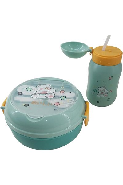 Generic Plastic lunch box and multi-colored round water bottle