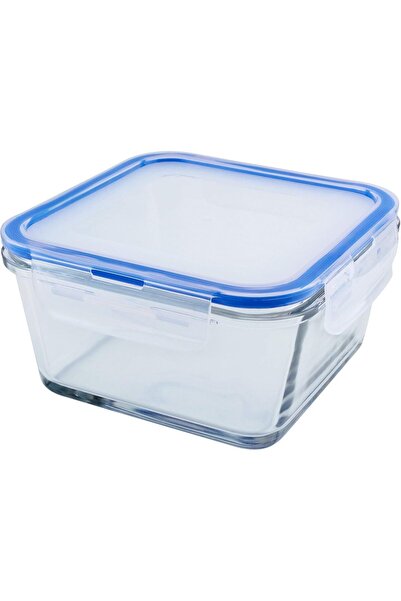 MONDEX Square glass food container with a capacity of 550 ml with blue lid fr...