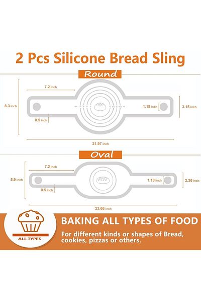 Generic QCQHDU 2 PCS Silicone Bread Sling for Dutch Oven,Non-Stick Silicone Baking Mat,Reusable Bread Bakin