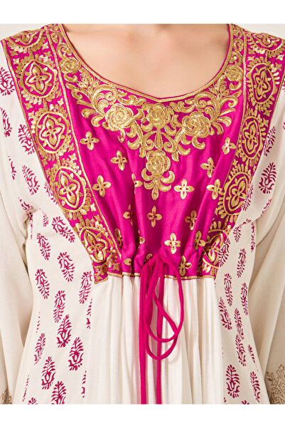 Maxim Creation By Styli Pink Embroidered Detail Cream Maxi Jalabiya