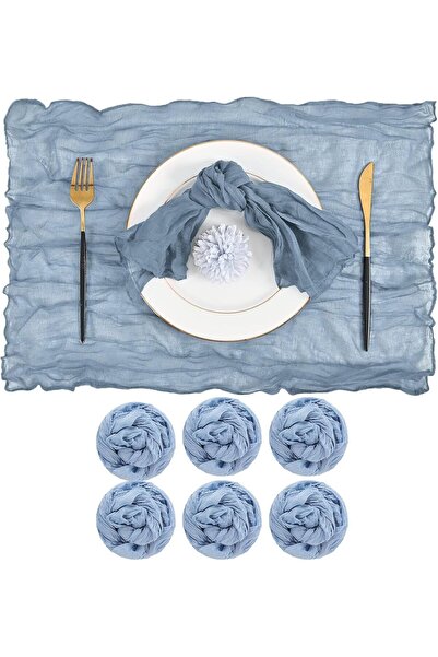 Arabest مناديل شاش، 6 قطع مناديل عشاء مجعدة، 20 × 20 بوصة (أزرق رمادي جديد)