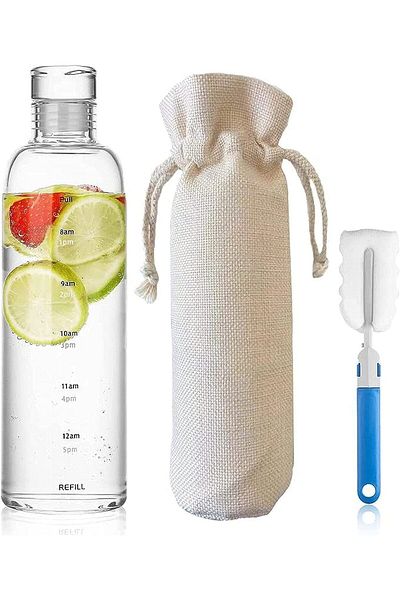 Generic TRASSLE 750ml Glass Water Bottle with Time Marker, Reusable Glass Beverage Bottle Milk Bottle Juice