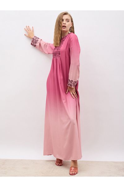 Styli Ombre Gathered Jalabiya with Embroidery Detail