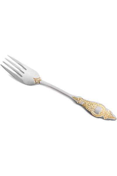 Generic SOLETER Stainless Steel Cake Fork With Mirror & Gold Polish | 6 Pieces Fruit Forks | Dessert Pastry