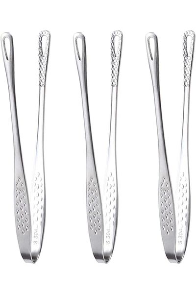 Generic KASTWAVE 3 Pcs Stainless Steel Grill Tongs Kitchen Food Tongs Cooking Tongs for Food Sweets Bread C