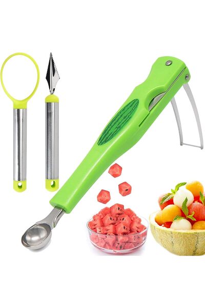 Arabest سكين تقطيع مع مجموعة ملعقة لتقطيع كرات البطيخ، سكين ملعقة لفصل لب الفاكهة