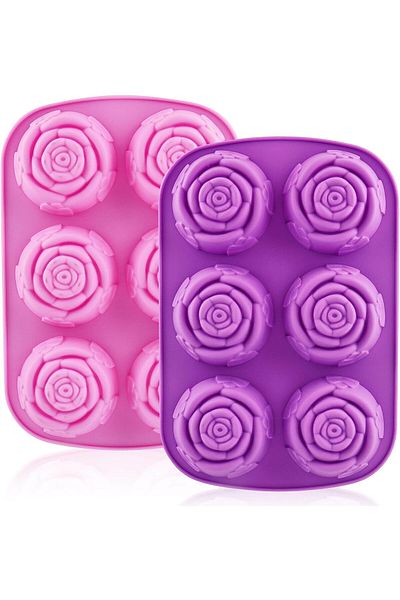 Generic Joyzzz Silicone Molds, 2 PCS Flower Shape Fondant Ice Cube Trays, Large Rose Flower Soap Mold, Food