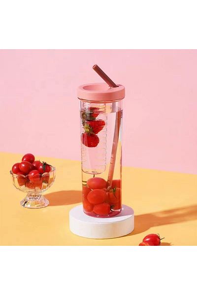 Generic Tazweeq 700ml Fruit Infuser Water Bottle, Large Capacity Juice Cup with Straw, BPA Free Portable Pl