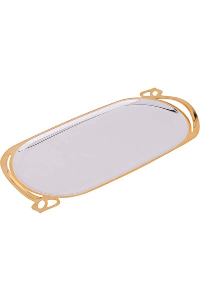 Generic Metal tray with easy handle (Size: M 41.9 x 19 cm) Color: Silver with...