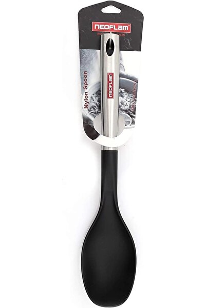 NEOFLAM Nylon Ladle With Stainless Steel Handle 33X9.5cm, Black, Kitchen Tools