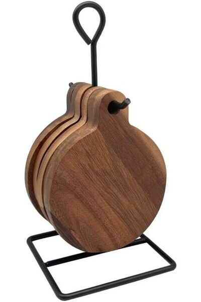 Generic BIEN SERVI 6-Piece Acacia Wood Round Coaster Set with Rack Brown and ...