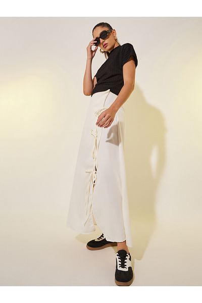 Styli Solid Tie Detail Wrap Look A-Line Maxi Skirt