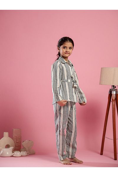 Sanskrutihomes By Styli Striped Collared Shirt and Trousers Set