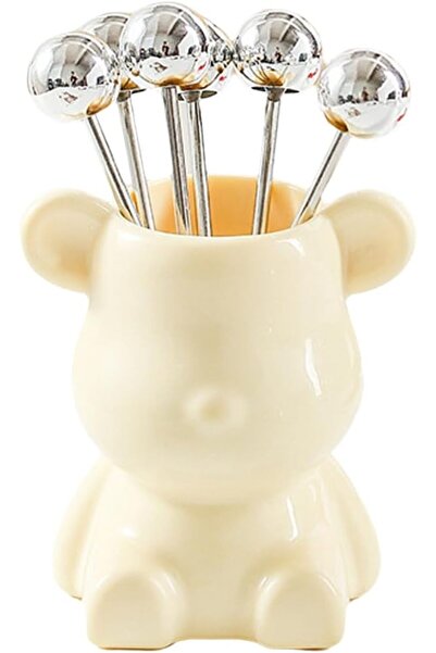 Arabest Light Luxury Bear Fruit Fork Set,6-Piece Stainless Steel Forks with C...