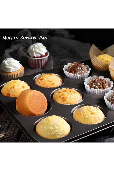 Generic Non-Stick Carbon Steel Muffin Pan - Cupcake Cookie Pan for Baking Muffin with 12 Cup Cupcake Baking