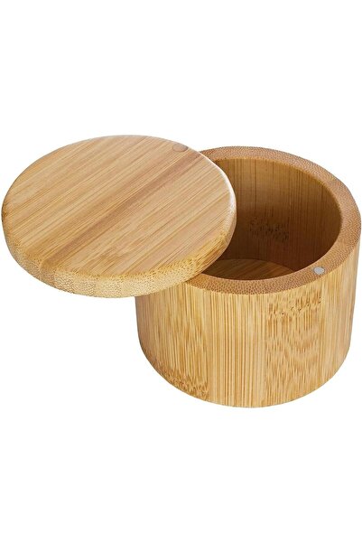 Arabest Bamboo Salt Cellar,Wooden Storage Box with Lid,1pc Seasoning Rack Jar...