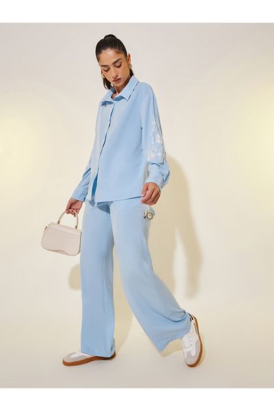Styli Embroidered Detail Long Sleeve Shirt and Pants Co-Ords