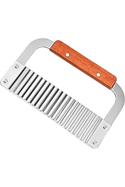 Generic Tellshun Crinkle Cutter Stainless Steel Potato Slicer Heavy Duty Wavy Crinkle Cutting Chopping Tool