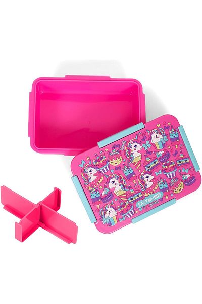 Generic Eazy Kids 1/2/3/4 Compartment Convertible Bento Lunch Box Unicorn Desert - Pink 850ml