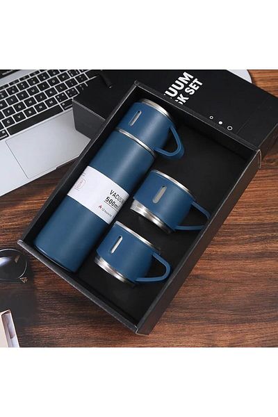 Generic Nessan 3-Piece Stainless Steel Gift Set Vacuum Thermal Mug Flask Bottle with 2 Extra Cup Set Leak-p