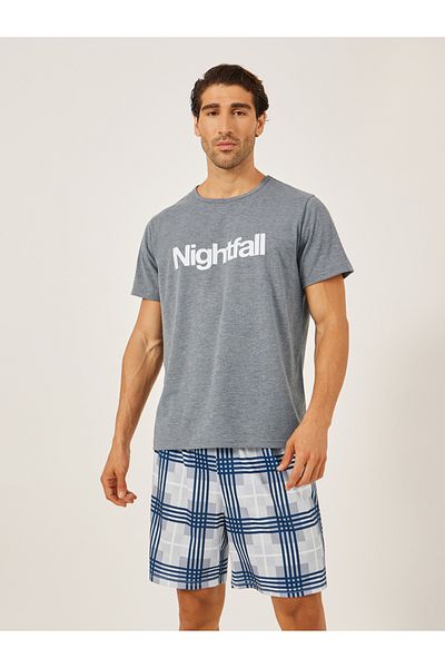 Styli Slogan Printed T-Shirt and Checked Shorts Set
