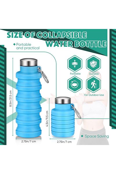 Generic SWIUKPHE Collapsible Water Bottles for Travel 500ml Reusable Foldable Silicone Water Bottle with Po