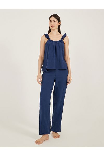 Styli Cotton Gauze Ruffle Cami and Pyjama Set