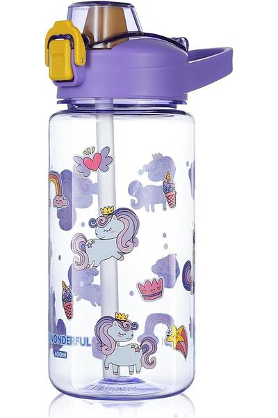 Generic Joyzzz Kids Water Bottle, 600ml Spill Proof Straw Cup, Cute Pattern Water Bottle with Flip Top Lid,