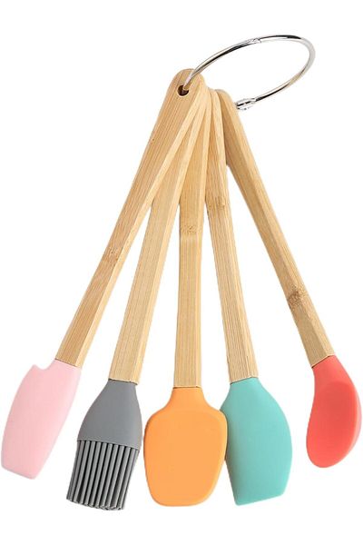 Generic HONPOLO Mini Baking Tools Colorful 5-Piece Set Spatula Silicone Scraper Children's Wooden Handle Si