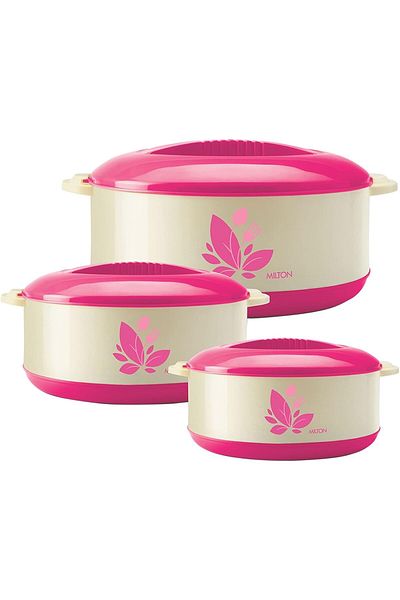 Generic MILTON 3-Piece Casserole Set (450ml, 790ML, 1.26L) Double-Walled Hotpot with PU Insulation & Stainl