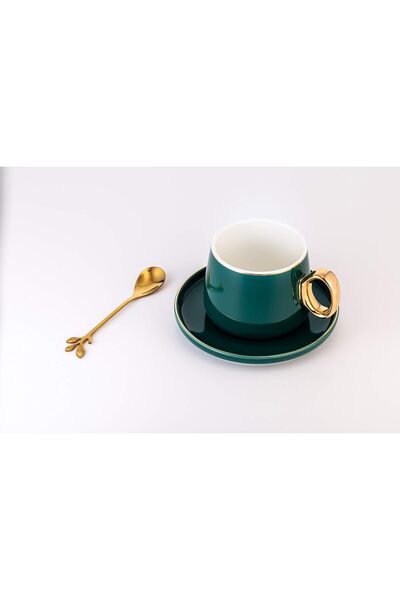 Other Fine Bone Ceramic Cups and Saucers Set with Spoon - Green