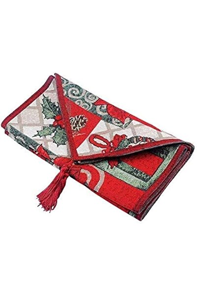 SULFAR Soft decorative cotton and linen table runner with tassels, 33 cm x 1.8 m -