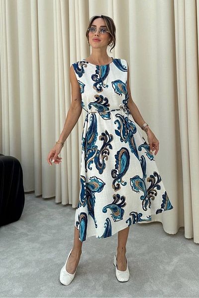 Suzi 100% Linen Patterned Dress 29998