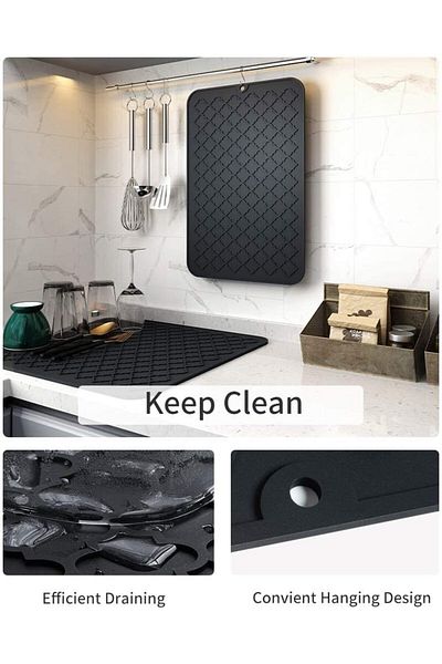 Generic KASTWAVE Silicone Drying Mat for Kitchen Countertops, 12 X 16 In, Kitchen Drying Mat (Black)