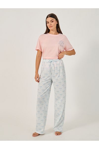 Styli Printed Pajama Set with Round Neck T-Shirt
